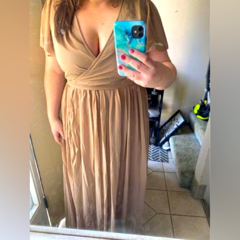 Taupe baltic born bridesmaid dress